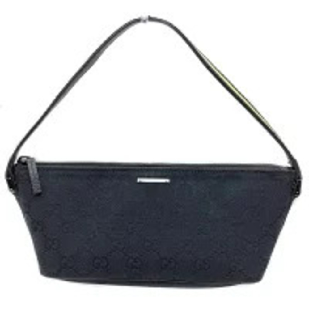 GUCCI GG Canvas Sherry Handbag Accessory Clutch Bag Black Yellow Leather